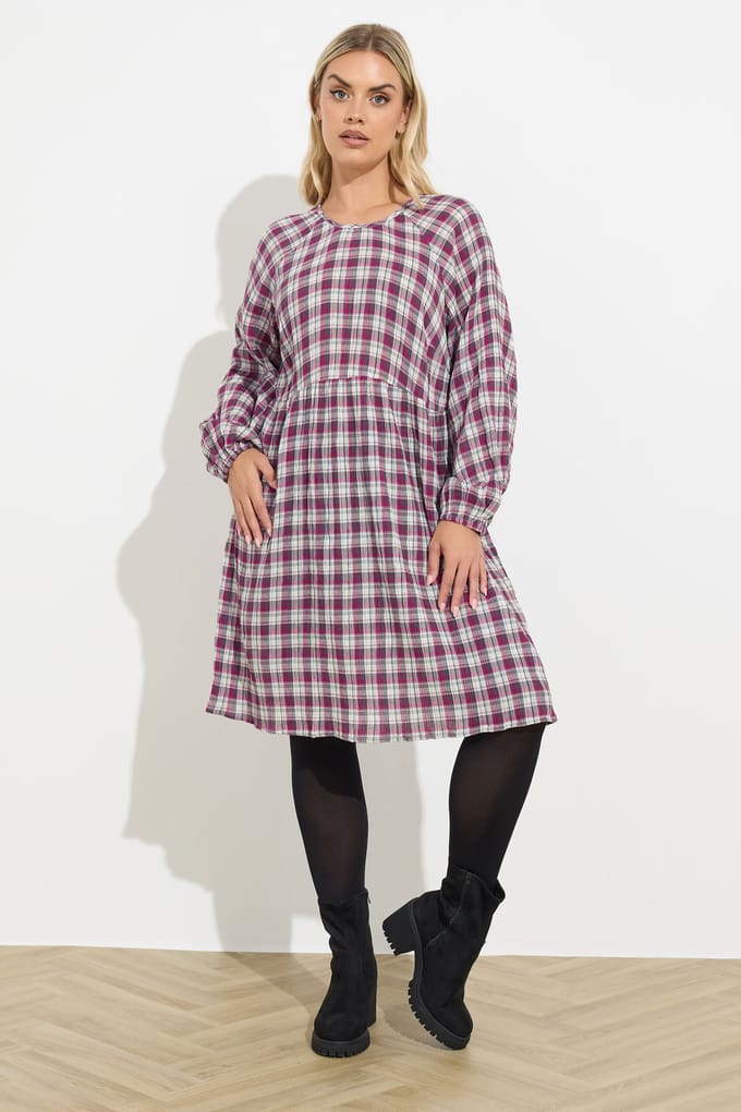 Yours Roze Geruite Textuur Smockjurk Size 42