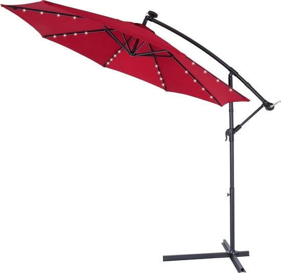 Kingsleeve Zweefparasol - Parasolvoet LED-verlichting 350cm - Rood