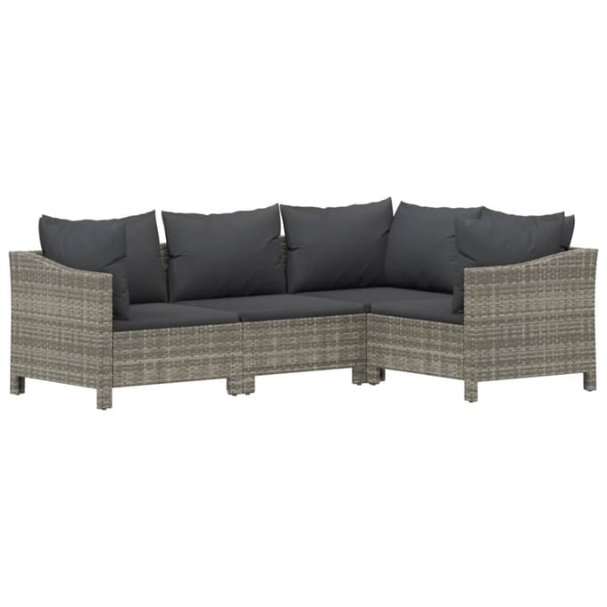 vidaXL - 4-delige - Loungeset - met - kussens - poly - rattan - grijs