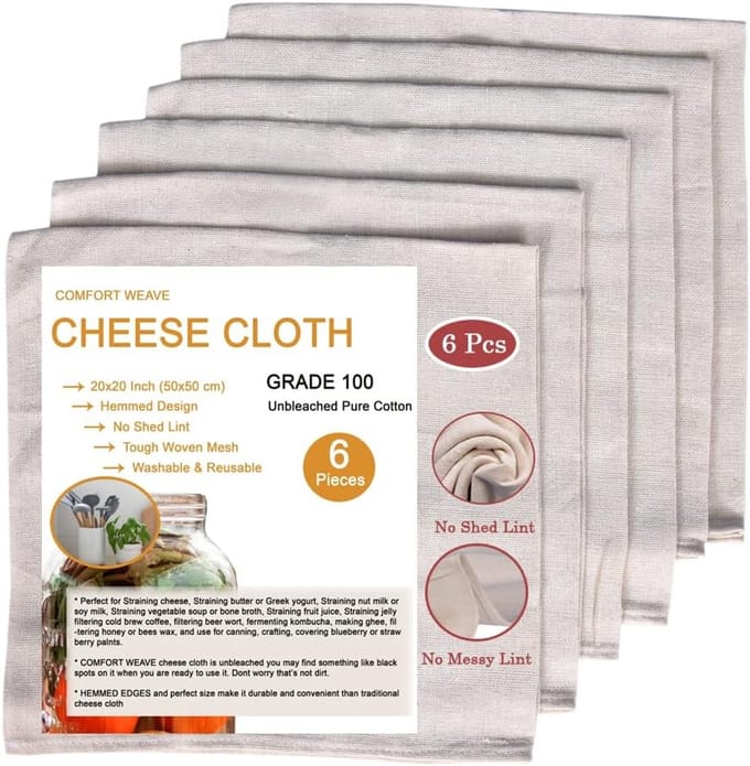 Cheesecloths Grade 100 20x20 Inch - 100% Unbleached Muslin Cloth - Pack van 6