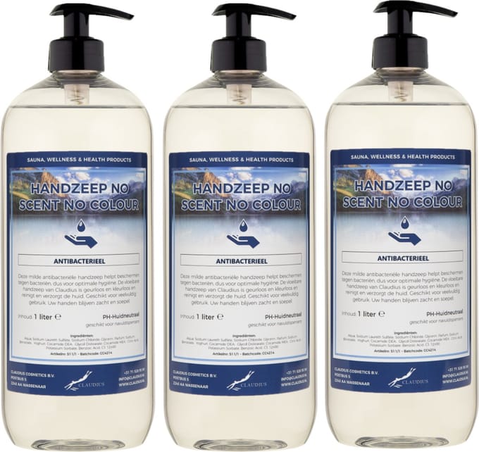 Handzeep No Scent, No Colour 1 liter - met gratis pomp - set van 3 stuks