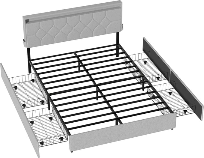 Froadp 140×20cm Gestoffeerd bed, bedframe, tweepersoonsbed, kinderbed Lichtgrijs