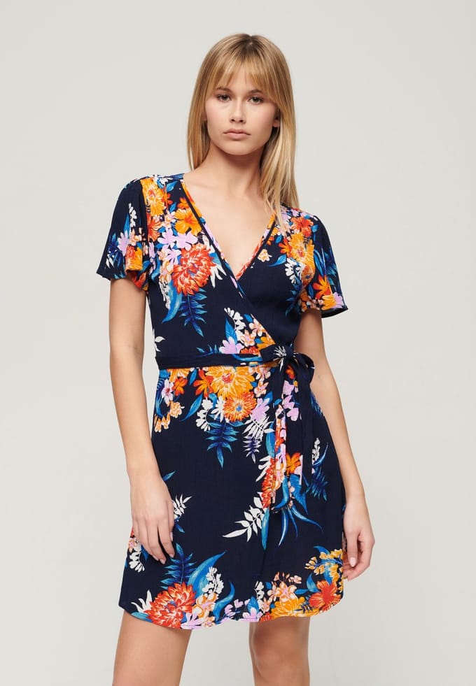 Superdry - Mini-wikkeljurk met print - Dames - Jurken