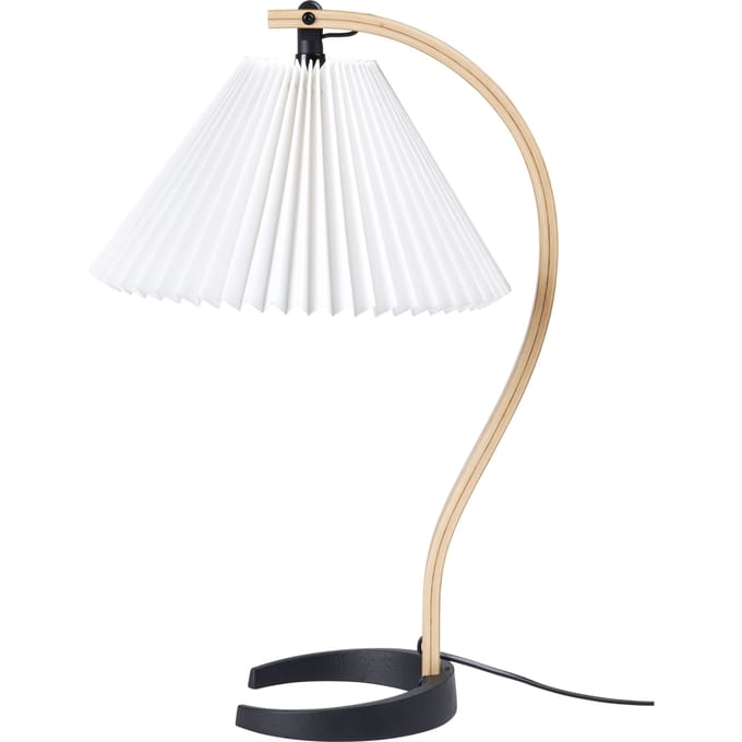 Gubi tafellamp Timberline, hout/wit, linnen, H 50 cm