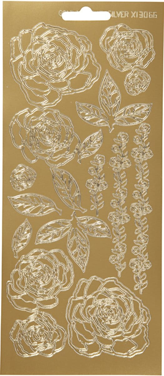 Stickers, rozen, vel 10x23 cm, goud, 1 vel