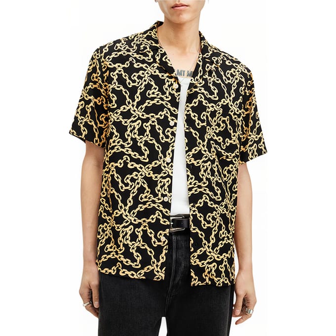 AllSaints Link Ss Shirt Jet Black Größe: L | Casual hemden Outlet | Herren | Schwarz