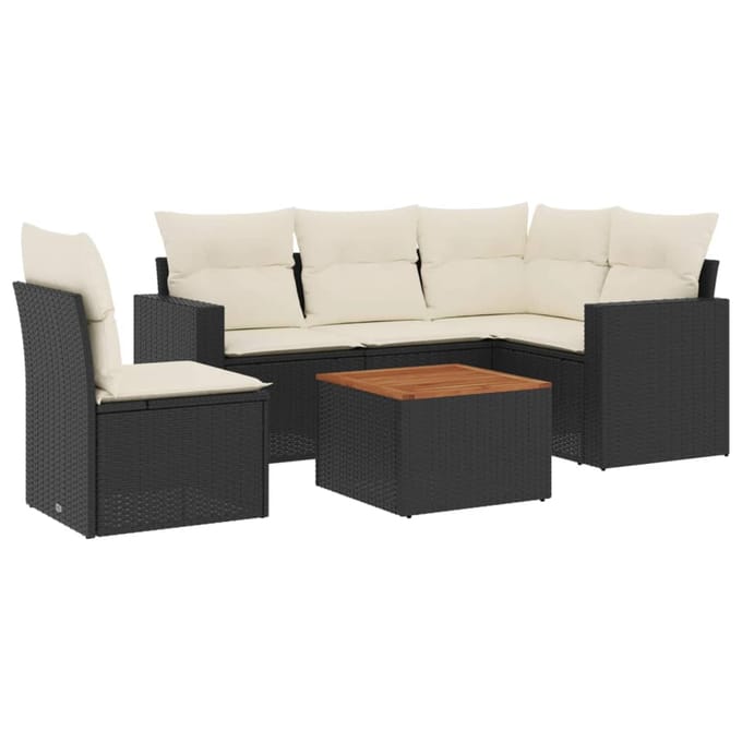 vidaXL - 6-delige - Loungeset - met - kussens - poly - rattan - zwart