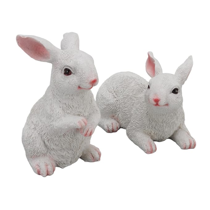 1 Paar Konijn Ornamenten Decoraties Hars Kunst Ambacht Dier Model Beeldje Standbeeld Figuur white