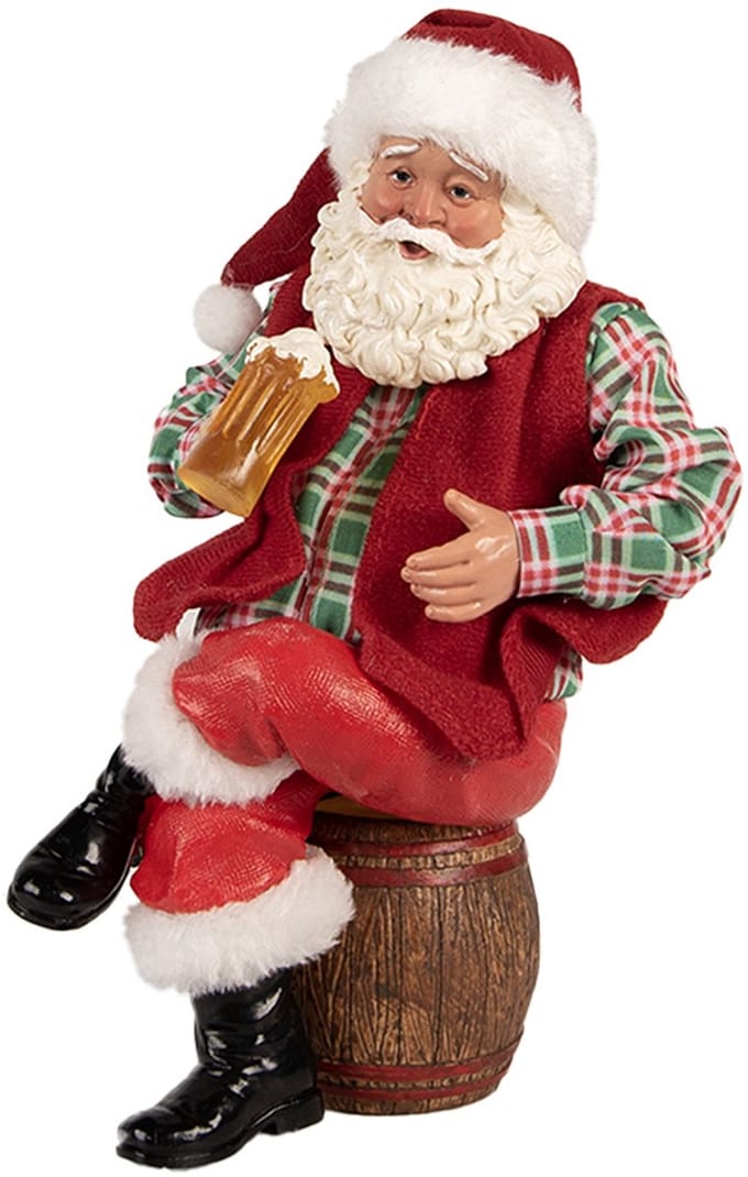 Clayre & Eef Kerstdecoratie Beeld Kerstman 13x10x28 cm Rood Textiel