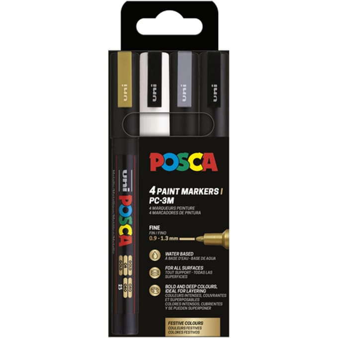 Paintmarker Uni POSCA PC3M fijn assorti set à 4 stuks