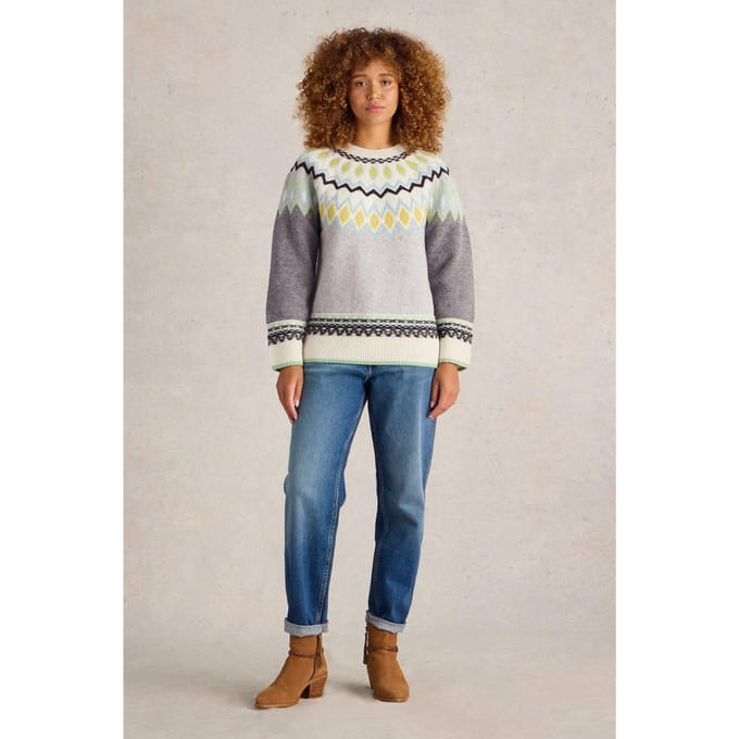 White Stuff Sunset Fairisle Jumper Grey Multi Maat: 8 REGULAR | Sweaters Outlet | Dames | Blauw