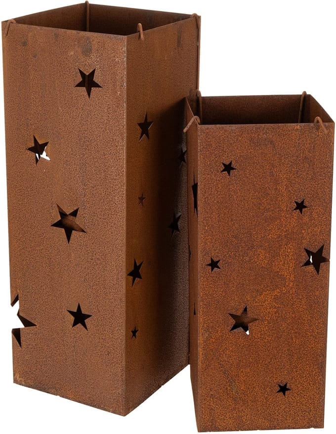 Kerstkaarsenstandaards, rustieke afwerking, 40/50 cm hoog, set van 2