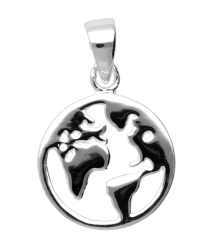 Zilveren De Aarde Wereld continent in ring kettinghanger