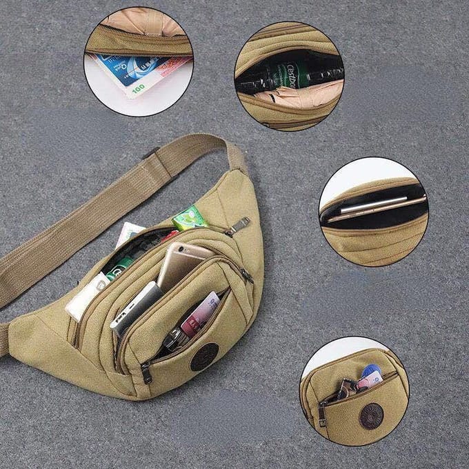 Sac de taille multifonctionnel en toile, sac de poitrine ajusté pour téléphone portable, sac de taille de grande capacité pour Sports de plein air One Size black