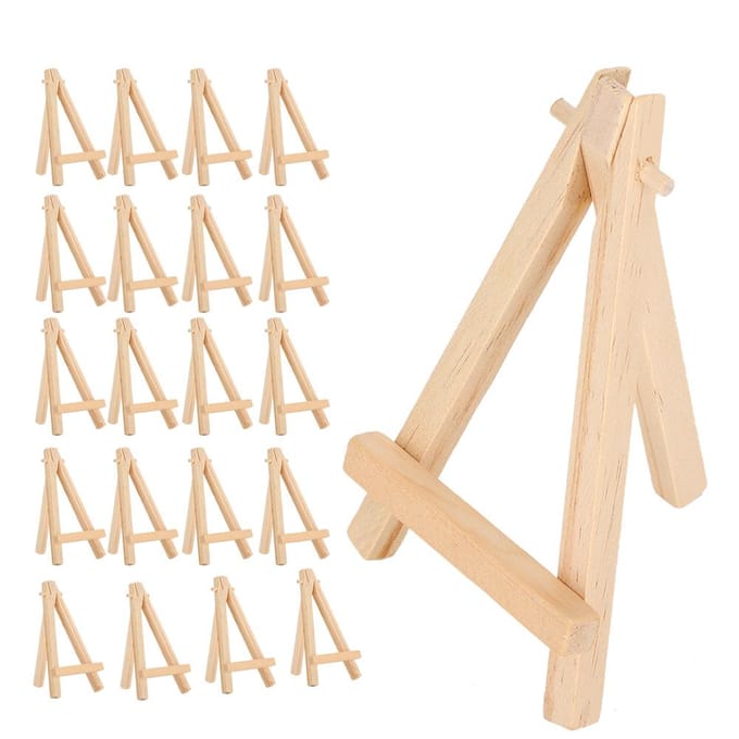 20 Pièces Chevalet en Bois Artware Mini A-Frame Bois Naturel Présentoir Trépied Support pour Décoration Accessoires d'Exposition beige