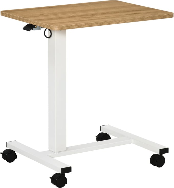 Bureaus - 70-110 cm - Verstelbaar Steh-Sitz Bureau - C-Vormig, Rollen - MDF - Natuurlijk Wit