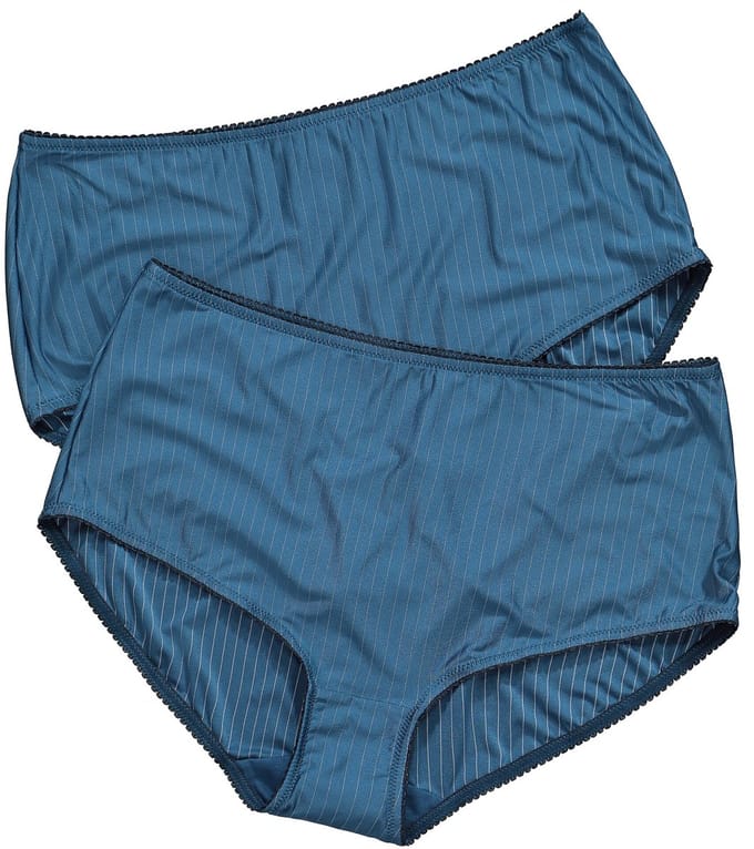 Ulla Popken - Dames - Midislips set van 2 pinstripes hoge pasvorm - Petrol - Maat 46+