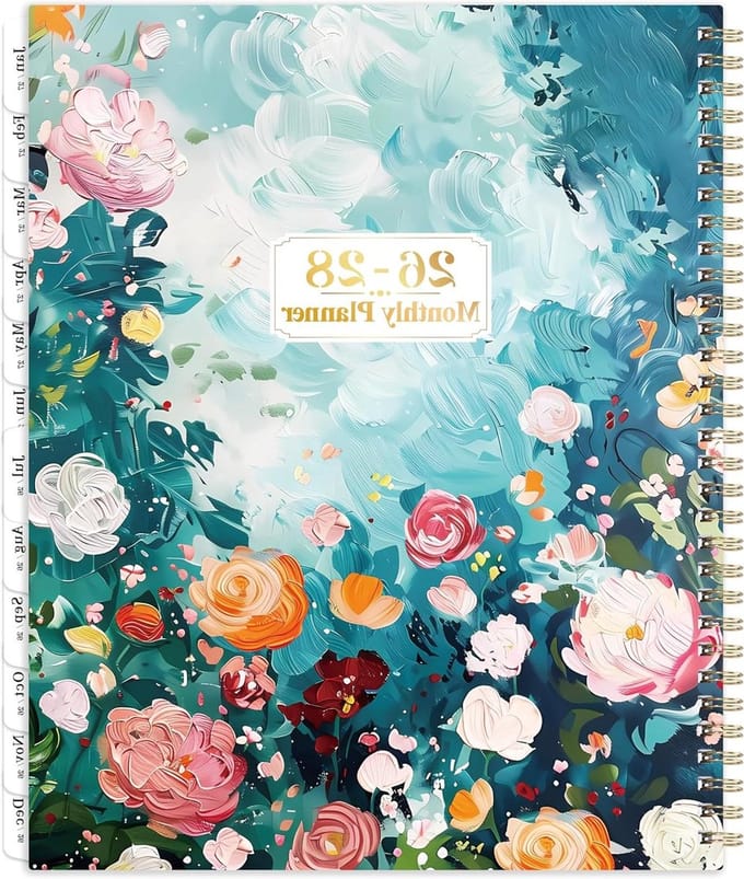 Maandplanner Kalender - 2 Jaar Planner - Tijd Beheer - Met Maand Tabbladen - 23 x 28 cm - Bloemen Design