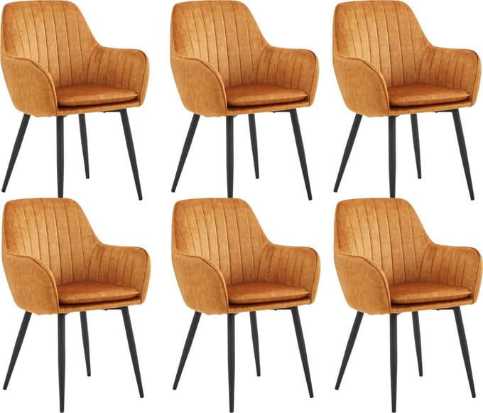 Colenis® - Lavinia Eetkamerstoel - Set Van 6 - Honey - Adoré Velvet - Design - Met armleuning