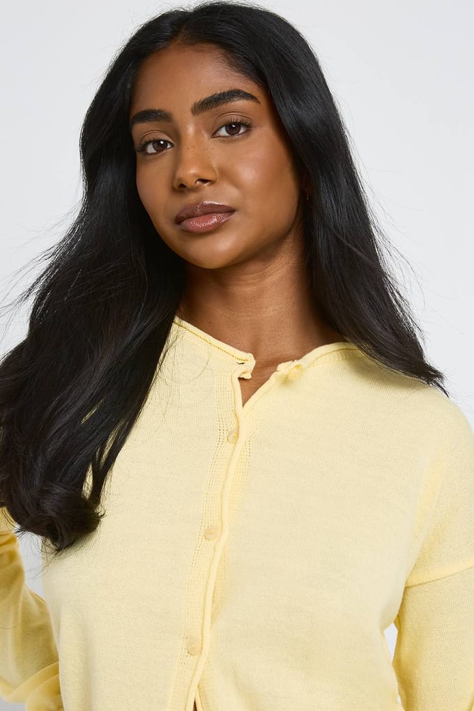boohoo Dames Vest Met Rolrand, Ronde Hals En Knoopsluiting | Citroen | Maat: Medium