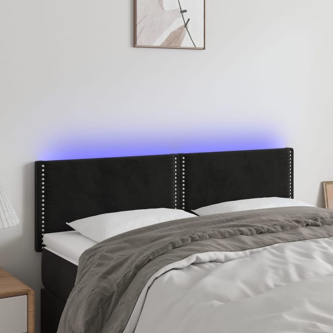 vidaXL - Hoofdbord - LED - 144x5x78/88 - cm - fluweel - zwart