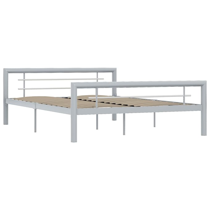 vidaXL - Bedframe - metaal - grijs - en - wit - 160x200 - cm