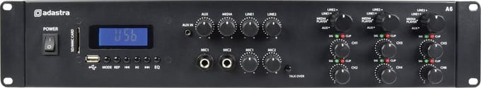 Adastra A6 multi-zone stereo PA versterker 6x 200W met mediaplayer, BT en microfoon aansluiting