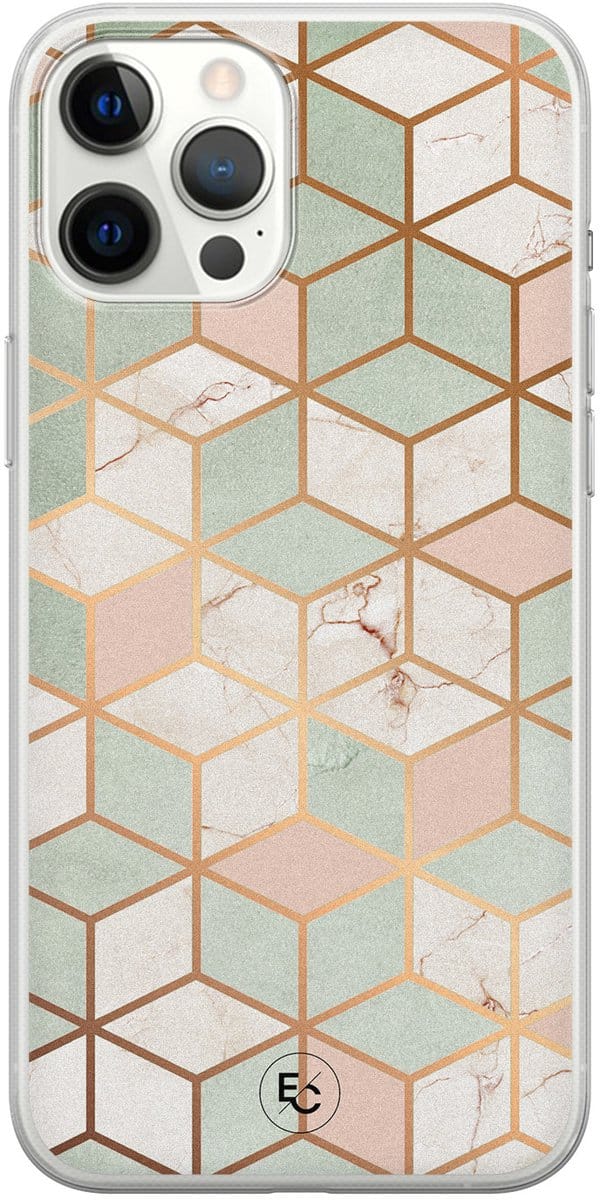 Hoesje geschikt voor iPhone 12 Pro Max - Pastel Kubus - Soft Case - TPU - Print - Multi - ELLECHIQ