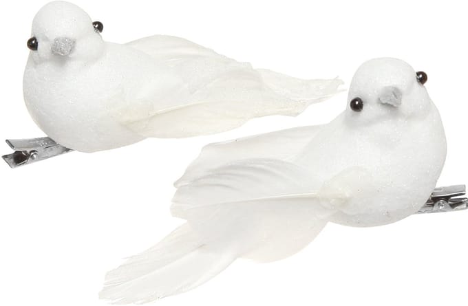 Paar duiven met clip trouwdecoratie sierduiven 10cm 2 st