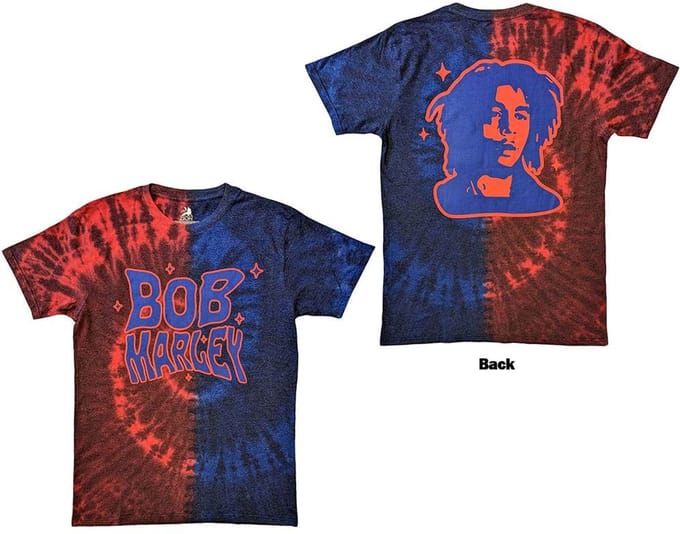 Bob Marley - Trippy Text Heren T-shirt - M - Rood/Blauw
