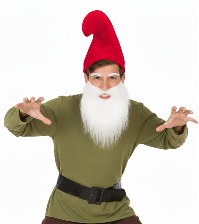 Kabouter set - baard - wit - puntmuts - rood - carnaval - verkleden