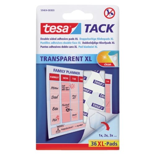 tesa Tack® Kkeefpads XL, transparant, dubbelzijdig klevend, 36 st.,