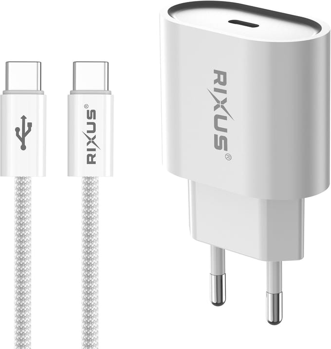 Rixus RXHC30C Fast Charger USB-C To USB-C Cable 1.8m 30W White