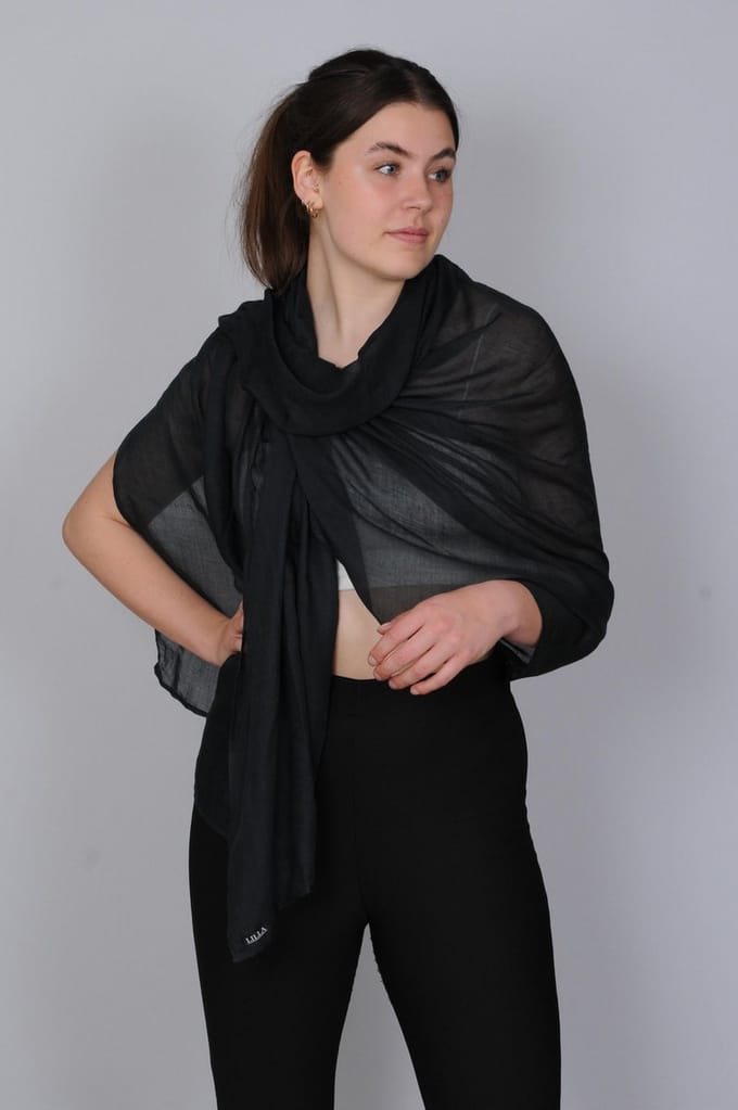 LILLA - Zwarte zijden omslagdoek dames - sjaal dames
