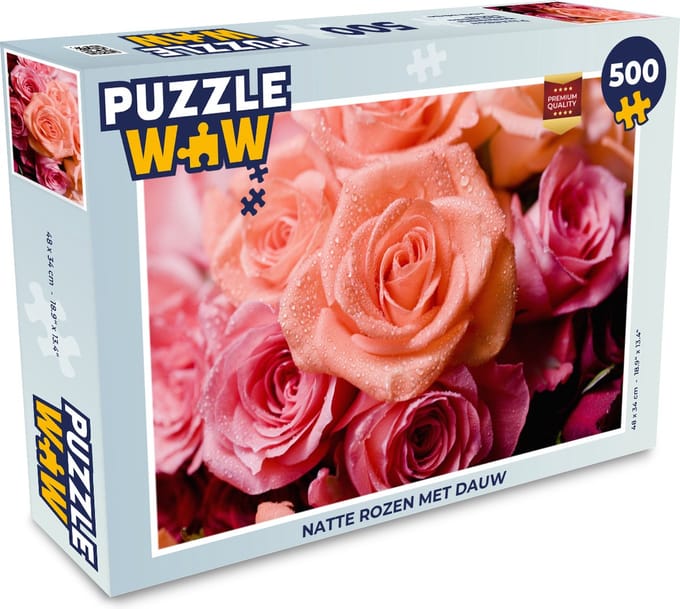 Puzzel Natte rozen met dauw - Legpuzzel - Puzzel 500 stukjes