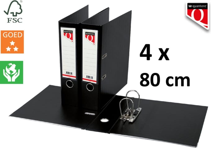 4 x Ordner Quantore - A4 - 80mm breed - PP kunststof - zwart