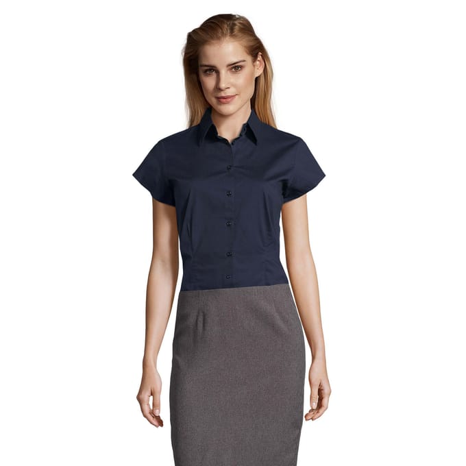 SOLS Dames/Dames Excess Stretch Blouse met Korte Mouwen (Donkerblauw)