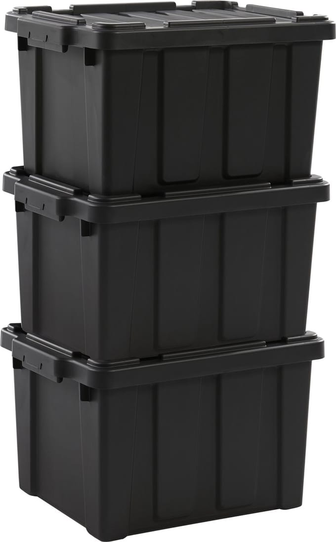 IRIS Powerbox Robuust Opbergbox - 21L - Kunststof - Zwart - Set van 3