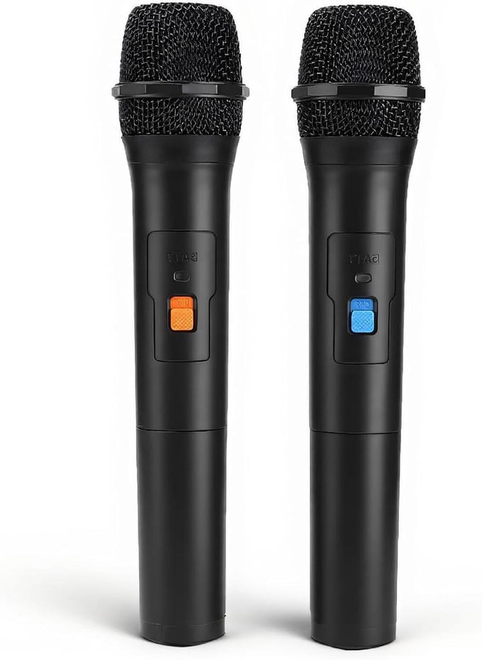 Draadloze microfoon set - VHF microfoons - Zingen en presenteren - 2 microfoons USB ontvanger - 50 meter bereik - Zwart