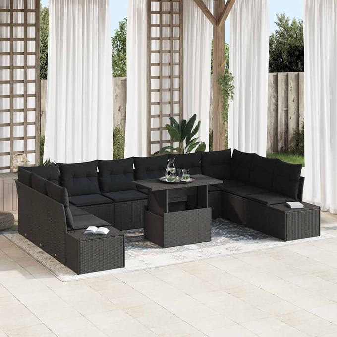vidaXL - Tuinbank - Set - 11 - st - Zwart - poly - rattan