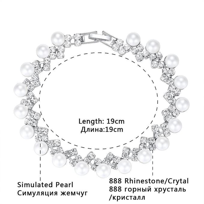 Mode, Bruidsaccessoires, Elegante Sprankelende Strass Parel Luxe Armband Armband gray