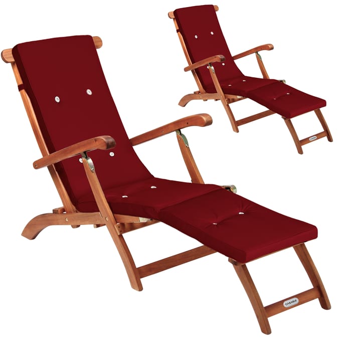 Ligbed Queen Mary® Set van 2 acaciahout FSC®-gecertificeerd incl kussen Rood