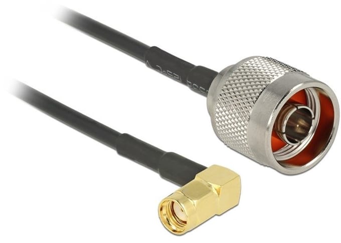 N (m) - RP-SMA (m) haaks kabel - RG174 - 50 Ohm / zwart - 0,30 meter