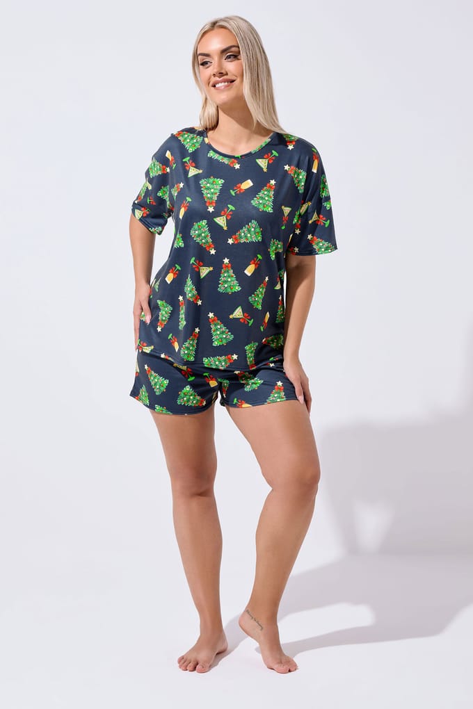 Limited Collection Marineblauwe Kerstboom Novelty Pyjamaset Size 46