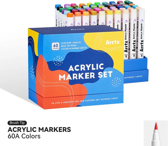 Arrtx - Acrylmarkers - 60A - Paint Brush Tip Markers - 60 kleuren