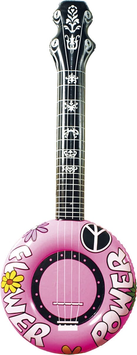 Opblaasbare banjo Hippie Flower power roze