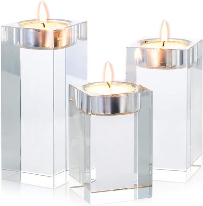 Allecto Plus - Kristallen kandelaar set voor romantisch diner en bruiloft decoratie - 3 stuks