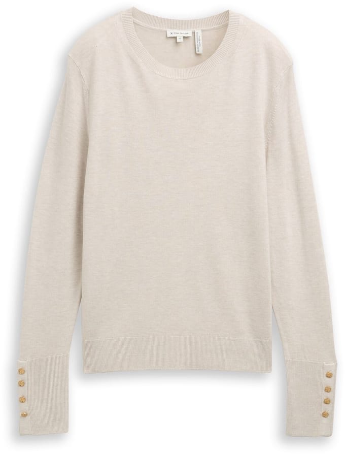 Tom Tailor - Gebreide trui met knoopdetails - Maat S - sand stone beige melange