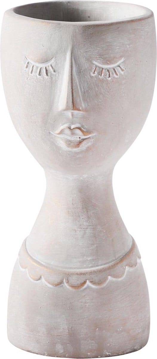 Dekoratief | Bloempot vrouwenhoofd, grijs, cement, 14x14x30cm | A250014