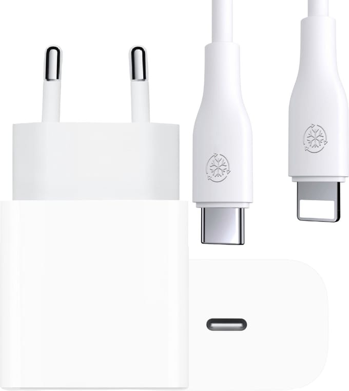 Oplaadstekker geschikt voor iPhone 14/13/12/11/X + Lightning naar usb-C kabel - Snellader - 1 meter - Wit